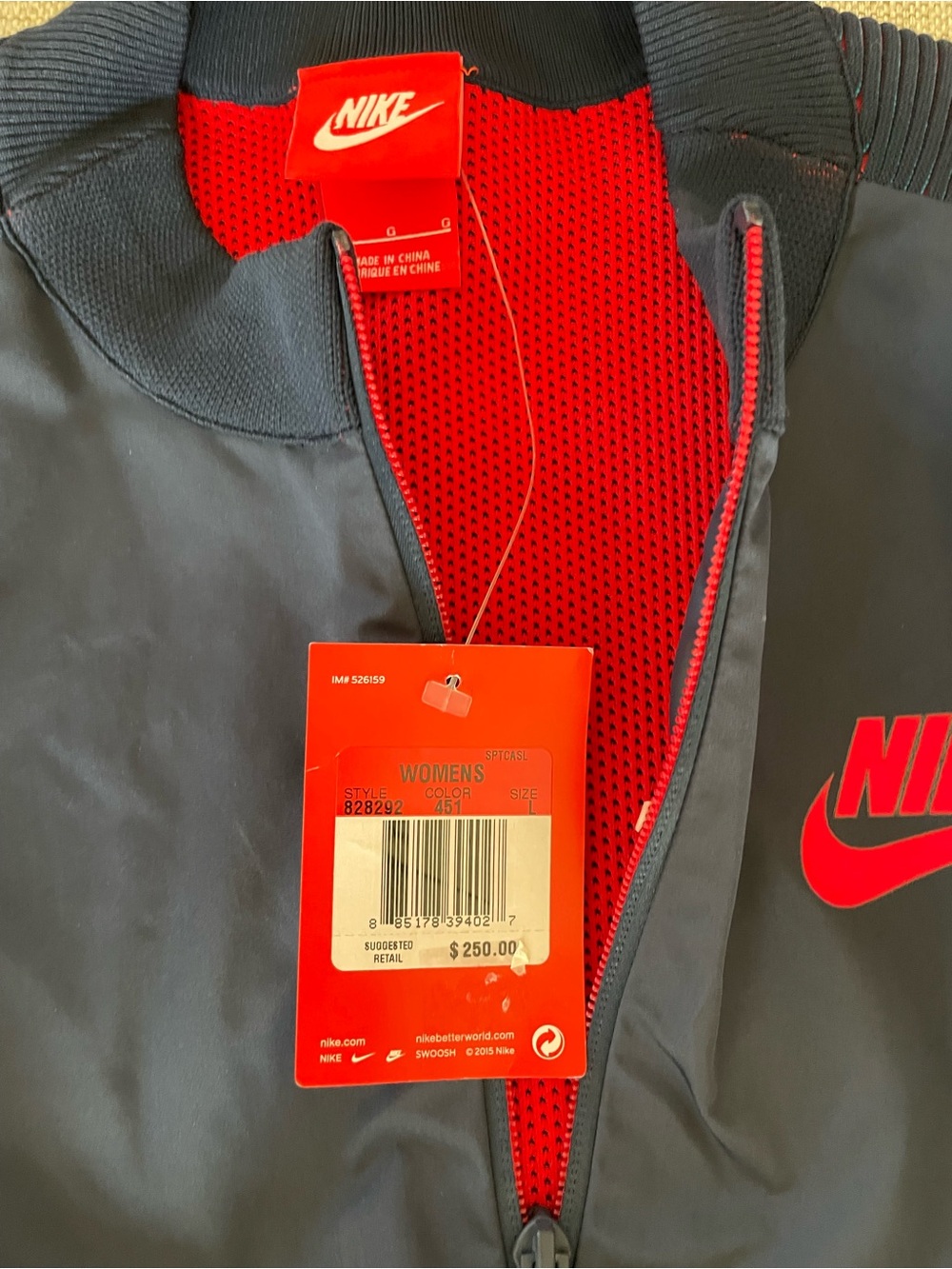 Nike Women's Bomber Jacket in Obsidian and University Red - Picture 3 of 4